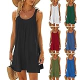 Strandkleid Damen, Strandkleider Damen Sommer Kurz Sommerkleid Bikini Cover Up Strandkleid Strand Kleider Casual Ärmellos Tshirt Kleid Minikleid, Schwarz, L