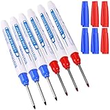 UNOLIGA 6pcs Bohrlochmarker, 30mm Extralange Spitze Tieflochmarker, Lochmarkierer, Markierungsstift Baustelle, Tischler Stift (Blau Rot)