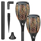 CECOMBINE Solarleuchten für Außen Garten, 2 Stück 33 LED Solarlampe mit Wandhalterung für Außen Solar Fackel Gartenfackeln, IP65 Wasserdicht Flammenlicht für Außen, Gärten, Weg, Hinterhöfe, Rasen