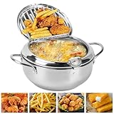 Frittiertopf Im Japanischen Stil, Fritteuse Japanische Tempura Fritteuse Topf Mit Thermometer und Deckel Japanischer Frittiertopf aus Edelstahl Für Pommes Frites, Hühnerflügel Und Garnelen (20cm)