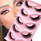 Veleasha Katzenaugenwimpern Natürlicher Look Fuchs Falsche Wimpern Wunderschöne wispy & leichte Faux Mink Wimpern für Puppenaugen Makeup 5 Paar Pack (Charming)