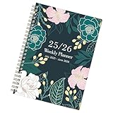 Professionelle Notizbücher – Organizer – Juli 2025 bis Juni 2026 Notizbuch Englisch A5 mit Blumenmuster dickes Papier für Tagebuch, Studien, Feldnotizen, Zeichnen, Suchen, Notizen