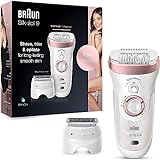 Braun Silk-épil 9 Epilierer Damen für Haarentfernung, Alternative zu wachs haarentferung, Aufsätze für Rasierer und Massage für Körper, Tasche, 9-720, weiß/roségold