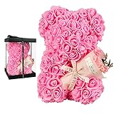 POHOMEGK Rose Bär – Rose Teddybär auf jedem Blumenbär. Perfekt für Jubiläum, Rosenbär, Mütter, die beiliegende klare Geschenkbox! 10 Zoll (rosa)