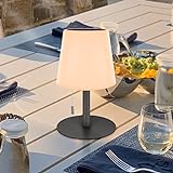 LED Solar Outdoor Tischlampe, 2700-6000K Warmweiß & Kaltesweiß Stufenlose Dimmbar Akku Tischlampe, 2in1 Solarladung&USB Aufladung Kabellos Tischleuchte, IP44 Wasserdicht für Innen/Außen (Schwarz)