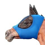 Anti-Fliegen-Pferdemaske, Fliegenmaske Pferd UV Schutz, Super-fit Pferdefliegenmaske, Pferd Fliegenmaske mit Ohrenschutz(Blau)