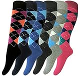 sockenhimmel Thermo Reit- oder Ski- Strümpfe 6er Pack warme Winter Kniestrümpfe Karomuster Innenfrottee (35-38)