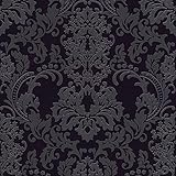 Neobarock Tapete in Schwarz und Grau | Ornament Tapete im eleganten Stil | Schwarze Vliestapete mit Barock Muster ideal für Schlafzimmer