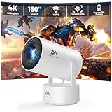 [Eingebauter Akku] Aubor Mentech Mini Beamer 4K Heimkino, Mini Projektor, Beamer WiFi6 und BT5.2 mit Android OS, Auto Trapezkorrektur, 180-Grad-Winkel, 150-Zoll-Display für Phone/PC/Xbox, HDMI