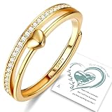 Adramata Damen Silber 925 Verstellbar Herzring Stapeln Daumenring Eheringe Verlobungsring Promise Ring Engagement Ringe Frauen Rosegold Band Gold Silber Ring für Damen Schmuck