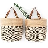 TSQZE 2er Pack Wandkörbe Zum Aufhängen, Aufbewahrungskörbe Mit Griff, Hängekorb Pflanzen Blumentopf Pflanzenkörbe, Korb Hängend Für Die Wand, Tür, Organizer Für Zimmer, Badezimmer (Jute)
