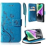 AROYI Lederhülle Kompatibel mit iPhone 14 Plus Hülle und Schutzfolie, Flip Wallet Handyhülle PU Leder Tasche Case Kartensteckplätzen Schutzhülle Kompatibel mit iPhone 14 Plus