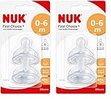 NUK First Choice+ Anti-Colic-Trinksauger Silikon, kiefergerechte NUK Form, Größe 1 (0-6 Monate) S für Tee, 2 Stück (2er Pack)