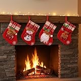 Nikolausstrumpf Kinder 4er Set Klein, 16×13cm Weihnachtsstrümpfe zum Aufhängen, Mini Weihnachtsstrumpf für Kamin, Weihnachtsbaum Deko, Nikolausstiefel zum Befüllen mit Süßigkeiten und kleinen Geschenk