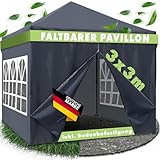 CAPRITENT® Pavillon [3x3m] Wasserdicht, Stabil und Winterfest – Hochwertiger Faltpavillon 3x3 mit 4 Seitenwänden & Tür, Ideal als Partyzelt, Gartenpavillon oder Campingzelt – Einfacher Pop-up Aufbau