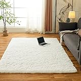 Obundi Anti-Rutsch Hochflor Shaggy Teppich,für Schlafzimmer,Wohnzimmer,Kinderzimmer,Lounge (Elfenbein,140x200 cm)