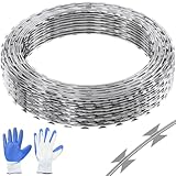 VEVOR Natodraht 45 m (3 Rollen x 15 m) Stacheldraht Doppelspirale Sperrdraht Stacheldrahtzaun (0,51 mm) scharfe Klingen und (ca. 4 mm) dicke Kerndrähte Maschendraht für außergewöhnlichen Spiralschutz
