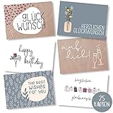 Erik Anderson 25er Set Geburtstagskarten hochwertig - Glückwunschkarte, Postkarte zum Geburtstag - Happy Birthday Karten als Postkarten Set - ideal als Grußkarte und Gutschein für Männer und Frauen