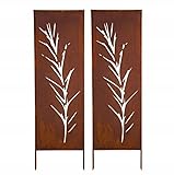 Kapaga - Sichtschutz Metall 2x - 160 cm x 50 cm - Edelrost - Rostoptik Sichtschutz für Garten - Sichtschutzelement - Sichtschutzwand - Gartendekoration Zaun - Rost (Gras)