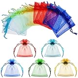 Abeillo 50 Stück Organzasäckchen 7 x 9 cm Kleine Organzabeutel, Bunt Organza Taschen mit Kordelzug, Geschenkbeutel Schmuckbeutel, Organza Säckchen für Hochzeit Geburtstag Party Schmuck