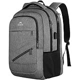 MATEIN Laptop Rucksack Herren 17 Zoll, Großer Wasserfester Rucksack Herren Reisen Tasche Arbeit Business Schulrucksack mit USB Ladeanschluss, Anti Diebstahl TSA Backpack Teenager Daypack, Grau