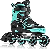 2PM SPORTS Verstellbar Inliner für Kinder Mädchen Jungen, Inline Skates Rollschuhe für Damen Herren Größe 30-33 34-37 38-41 42-44 (Green M)