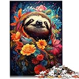 Puzzle für Erwachsene 1000 Teile Farbmalerei Faultier-Spielzeug Denkspiel 26 x 38 cm mit passendem Poster und Quizblatt für Kinder ab 14 Jahren