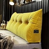 Chenille-Lesekissen, King-Doppel-Einzelbett-Kopfteilkissen, Gepolstert Stützkissen, Perlen-Baumwollfüllung Dreieckiges Bett Rückenkissen, Lendenkissen für Bett Couch Tatami-Sofa(100x20x50cm,Yellow)