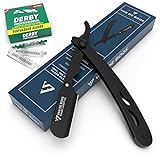 Van De Boos® Rasiermesser-Set mit 100 Derby Wechselklingen - Hochwertiges Edelstahl Barber Bartmesser mit extra scharfen Klingen - Barbier Rasier Messer für präzise Bart-Nassrasur (Herren)