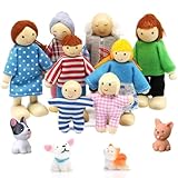 Puppenhaus Puppen, 12 Stück Puppenhaus Figuren Puppen Familie Set Holzpuppe Spielzeug mit Katze und Hund Puppenfamilien Figuren Biegepuppen für Puppenhaus Zubehör Geschenk