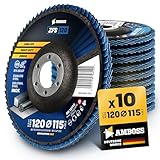 10x Fächerscheibe Ø115mm K120 für Stahl/Edelstahl - Polieren Entroster Kehlnaht schleifen - AMBOSS Werkzeuge ZFS Lamellenschleifscheibe blau Winkelschleifer - Profi Zirkon Schleifmop
