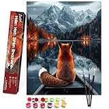 Bougimal Malen Nach Zahlen Erwachsene Tiere Ohen Rahmen inklusive Pinsel und Acrylfarben - 40 x 50 cm, Fuchs und der Schneeberg