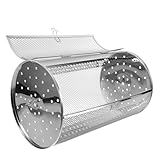 TOBBOMEY Grillkorb Edelstahl Drehspieß Backofenkorb 180X300mm mit Tür 360° Drehbar Hitzebeständig für Gemüse Nüsse und Braten