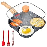 Gimars Spiegeleipfanne mit Deckel, 4 Loch Pancake Pfanne, Aluminium-Antihaft Bratpfanne für Induktionsherd & Gasherd, Frühstückspfanne für Omeletts, Frikadellen, Pfannkuchen