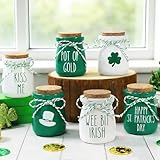 6 Stück St. Patrick's Day Dekorationen Einmachgläser, St. Patricks Day gestufte Tablett-Dekoration, Mini-Kleeblatt-Vasen, Bauernhaus, irische Feiertagstischdekoration für Zuhause, Küche, Tischkamin