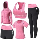 JULY'S SONG Yoga Kleidung Anzug 5er-Set Trainingsanzug Laufbekleidung Gym Fitness Kleidung (Pink, S)