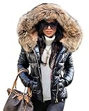 Aox Frauen Winter Kunstpelz Kapuze Daunenmantel Lady Thicken Puffer Slim Zipper Jacke Parka