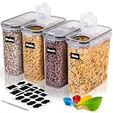 BUOAZR Vorratsdosen Set, BPA-frei, Müsli Schüttdose, Aufbewahrungsbox Küche, Luftdichte Küchen Vorratsbehälter, 24 Etiketten für Getreide, Mehl usw, ein Stift, Vier Messlöffel (4)