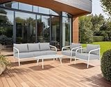 Bestmobilier Canberra - Gartenmöbel Set für 5 Personen - aus Aluminium und abnehmbaren grauen Kissen Grau/Weiss