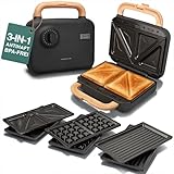 LEBENLANG Sandwichmaker 3 in 1-750W Inkl. 3 Einsätze für Grill, Sandwich & Waffeln I Sandwich Maker Kombi Toaster Sandwichtoaster Waffeleisen Sandwich- & Paninitoaster Waffle maker Sandwhichmaker