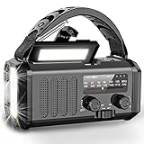 Wholede 10000mAh Kurbelradio, AM/FM Tragbar Notfallradio mit Handyladefunktion Solar Radio Dynamo Notfallset mit Taschenlampe Leselampe SOS Alarm Kompass für Camping, Ourdoor, Notfall Grau