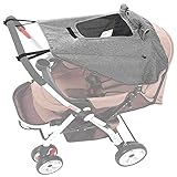 Universal Sonnensegel Kinderwagen, Hantoc Verstellbar Sonnenschutz für Kinderwagen Sonnensegel mit Sichtfenster und Seitenflügel mit UV Schutz 50+ und Wasserdicht Grau