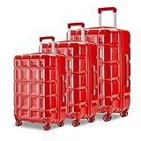 Gepäck-Set, Koffer-Set mit Spinner-Rollen, TSA-Schloss, Hardside-Gepäck für Damen und Herren, rot, 3PCS Set(20/24/28)