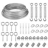 Drahtseil 3mm Edelstahl, 30M Stahlseil Kit, Stahlseil ummantelt mit ösen, Spanndraht Seilspanngarnitur, Drahtseil Rankhilfe Set für gardinenseil, wäscheleinen, Kletterpflanzen