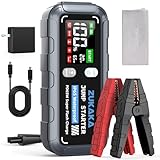 ZUKAKA 6000A Auto Starthilfe Powerbank, 26800mAh Batterie Starthilfe 12V(All Gas&12L Diesel), Portable Starthilfe mit 65W Schnellladung, IP 65, Enhanced Smart Cable, Extra großes Display