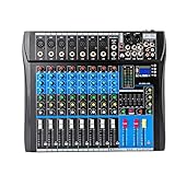 MIIWWOWO Bluetooth Mischpult DJ Mixer Bluetooth Audio Mixer Sound Mixer Live Powermixer USB DJ Mischpult Professionelle Mixer Verstärker für Aufnahmestudios (8 Kanal)