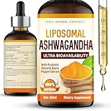 Liposomale Ashwagandha Tropfen 2000mg,Hochdosiert mit 7% Withanoliden,Für besseren Schlaf, Stressreduktion & Ausgeglichenheit, Höchste Bioverfügbarkeit,Praktischer als Kapseln-60ml
