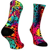 Jungle Socks Lustige Bunte Lange Sportsocken für Männer und Frauen für CrossFit, Radfahren, Straße, Wandern, Laufen, Fitnessstudio - Lange Radsocken, MTB, Radsocken, Rennrad. EU 39-42