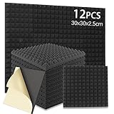 12 PCS Akustikschaumstoff Selbstklebend,Pyramidenschaumstoff Selbstklebend mit Aufkleber,Noppenschaumstoff,Schalldämmung Schallabsorber Wand,Schalldämmung Selbstklebend,Akustikschaummatten 30x30x2.5cm