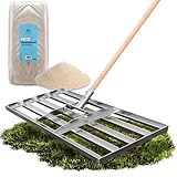 WALLONER® Rasenrakel 80x30cm mit Holzstiel und 25kg Rasensand | Robuster Rasenrechen für Garten, Golfplatz & Rasenpflege | Effektives Rasennivellierwerkzeug